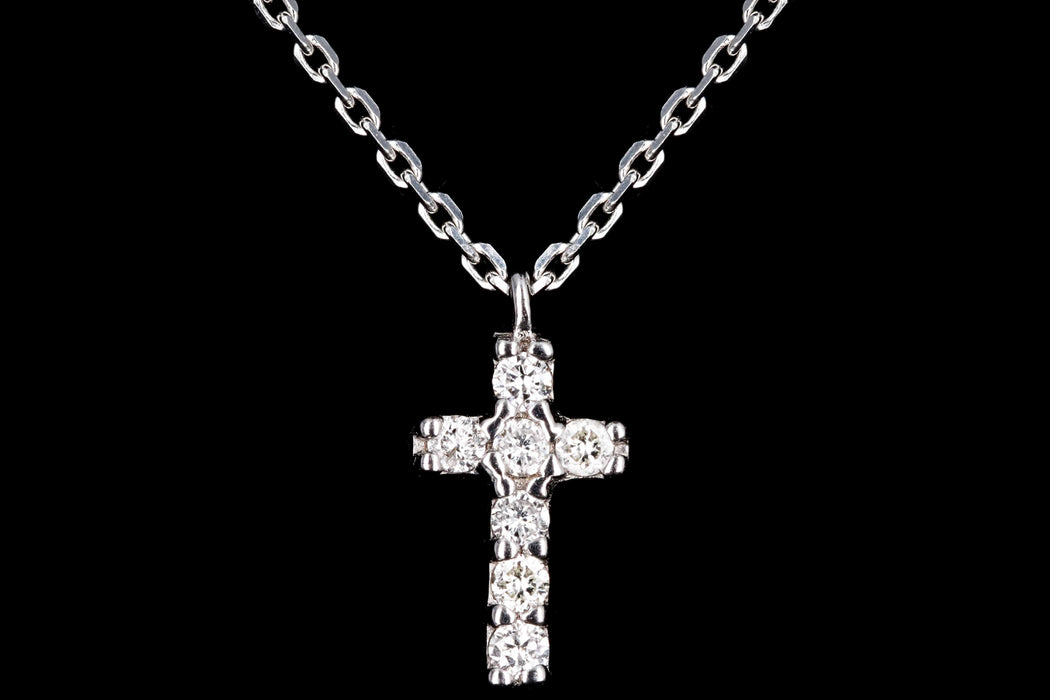 14K White, Yellow or Rose Gold Mini Diamond Cross Pendant Necklace - Queen May