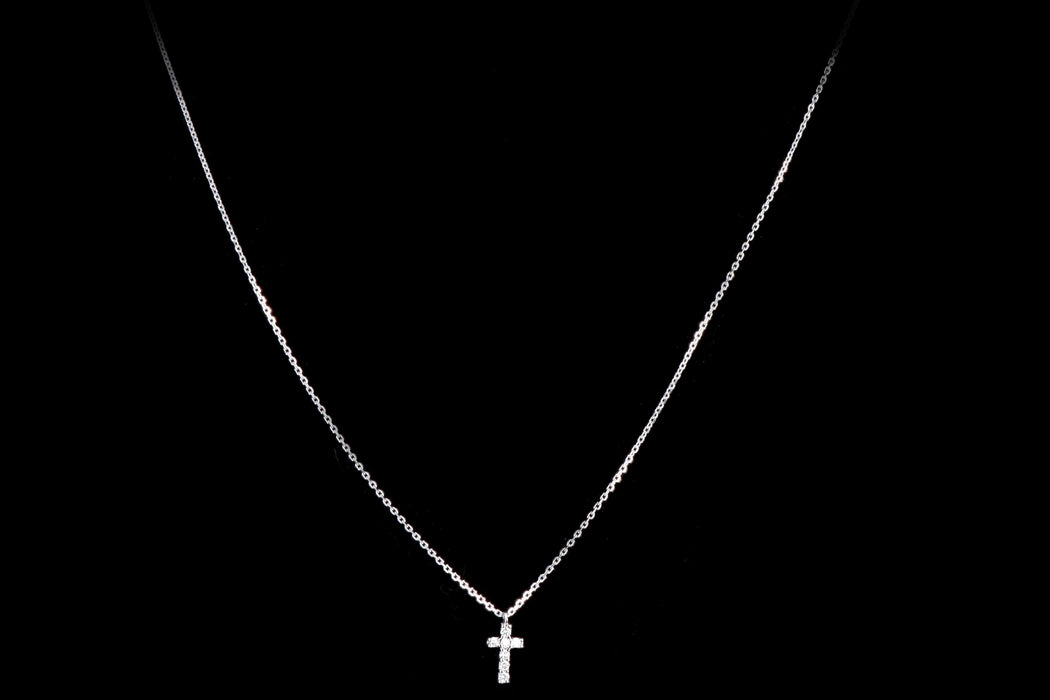14K White, Yellow or Rose Gold Mini Diamond Cross Pendant Necklace - Queen May
