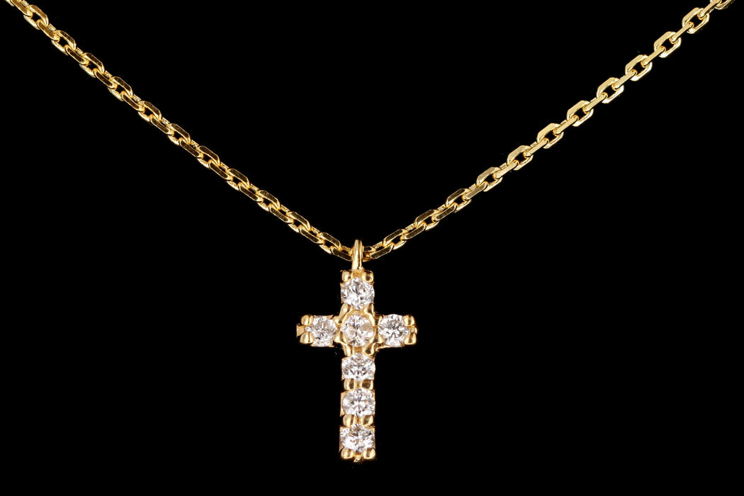 14K White, Yellow or Rose Gold Mini Diamond Cross Pendant Necklace - Queen May